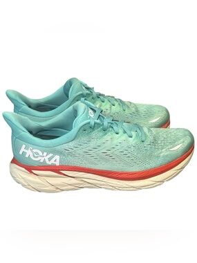 Hoka One One Clifton 8 Wide Women's Running Shoes Teal Aqua Coral US 10B